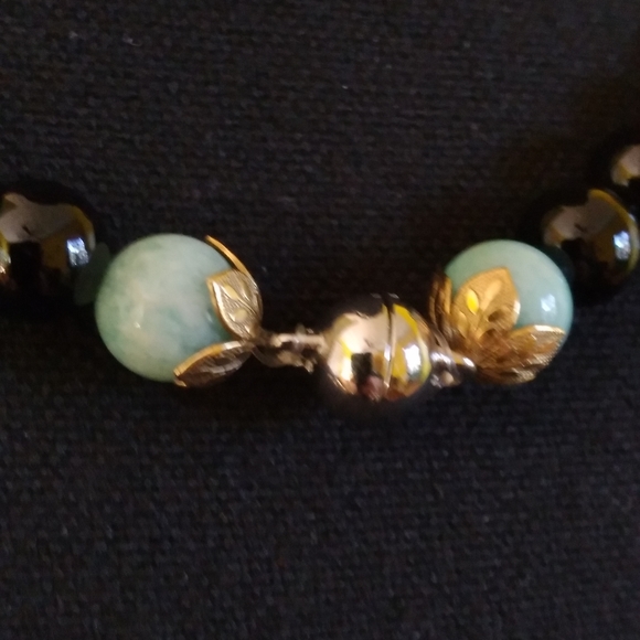 Handmade💎GENUINE💥 17" Onyx, Amazonite, Aventurine,Swarov & Glass🌺Flwer Neckl. - Picture 9 of 14